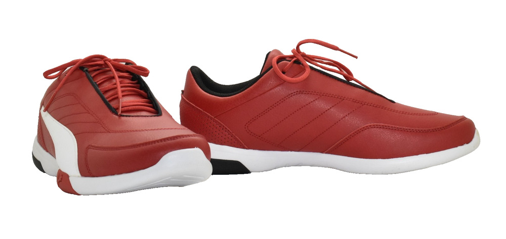 B2 NWOB PUMA Red Faux Leather White Ferrari Shield Logo Sneakers 306219 01 Sz 10